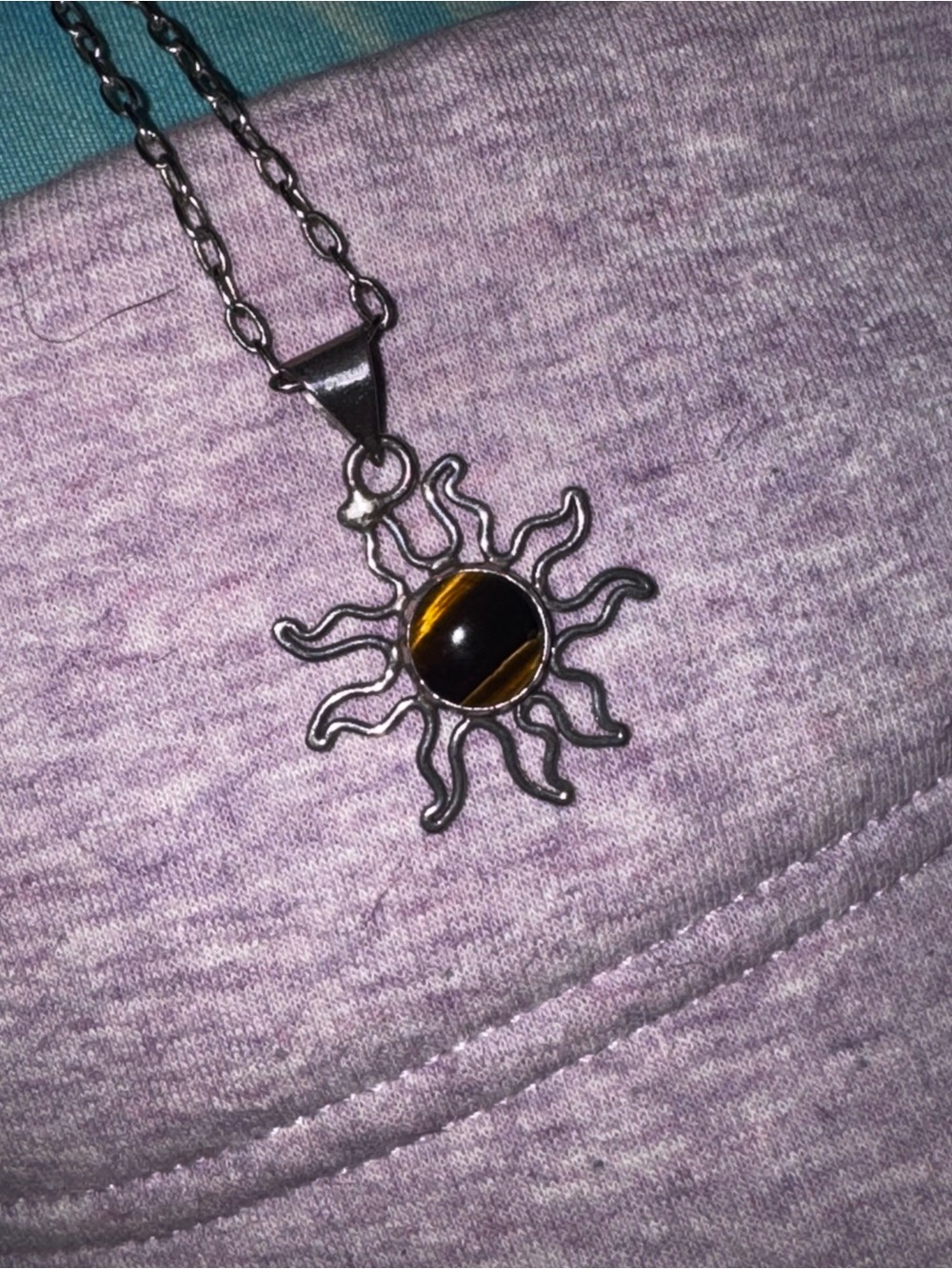 Sunburst Sterling Silver Tiger's Eye Pendant Necklace - Brown and Black
